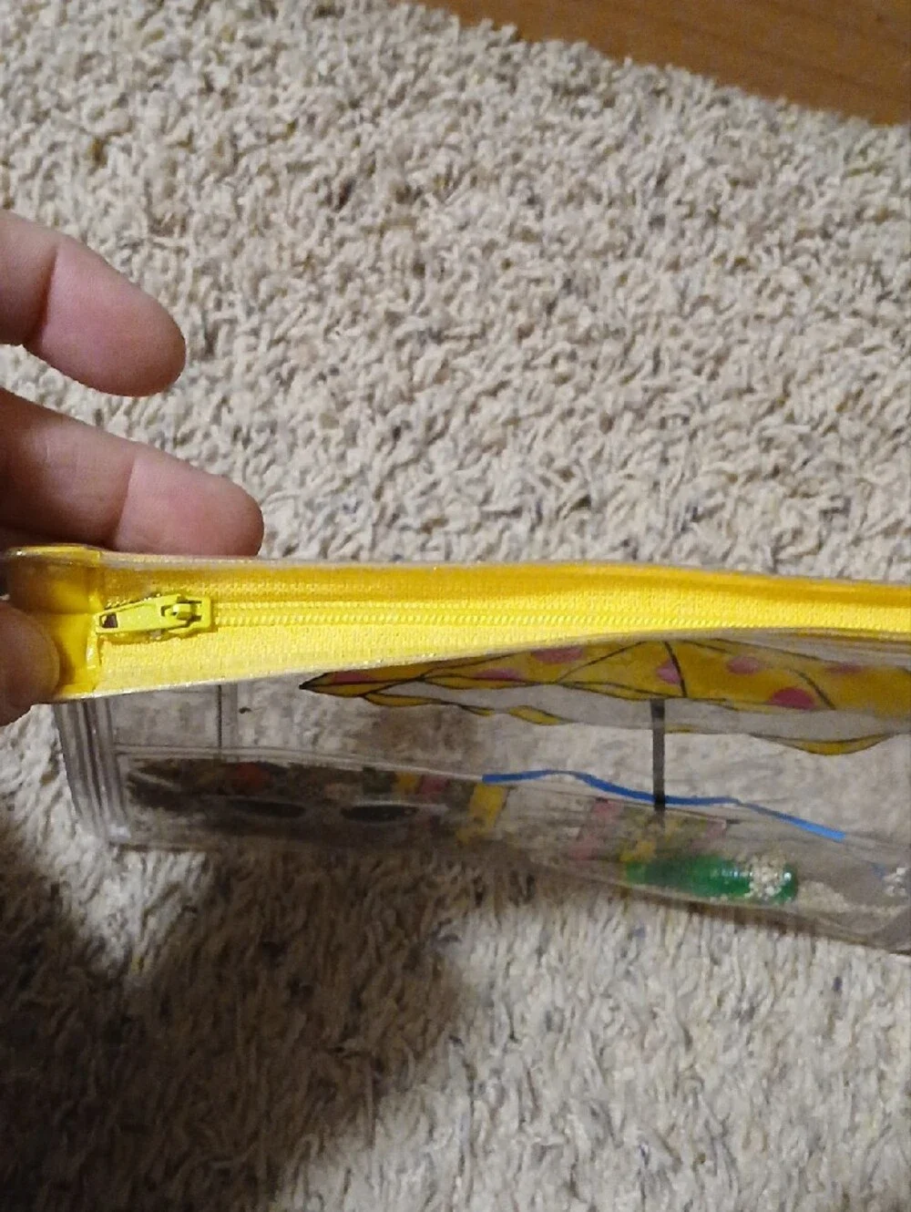 Clear Cosmetic Pouch with Yellow Trim and Beach Umbrella Graphic